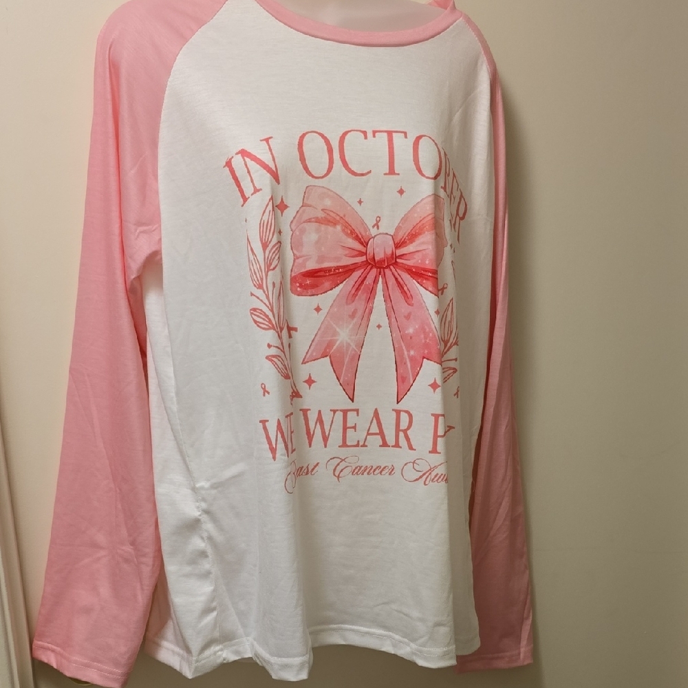 Pink and White Long Sleeve Graphic Tee